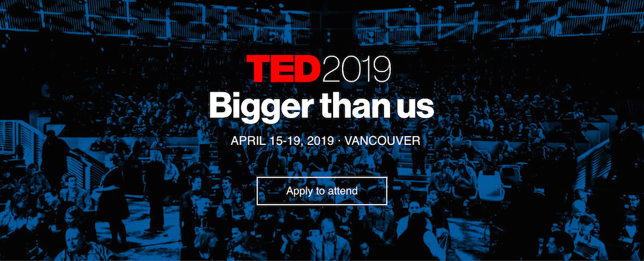 Screenshot of TED2019 homepage website header