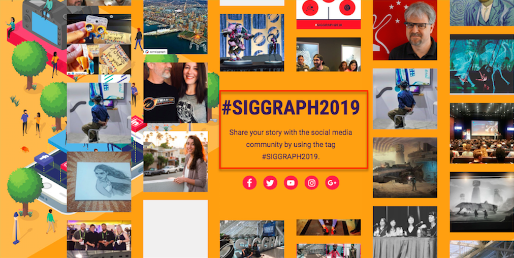 Screenshot of SIGGRAPH social media website panel showing photos of last year
