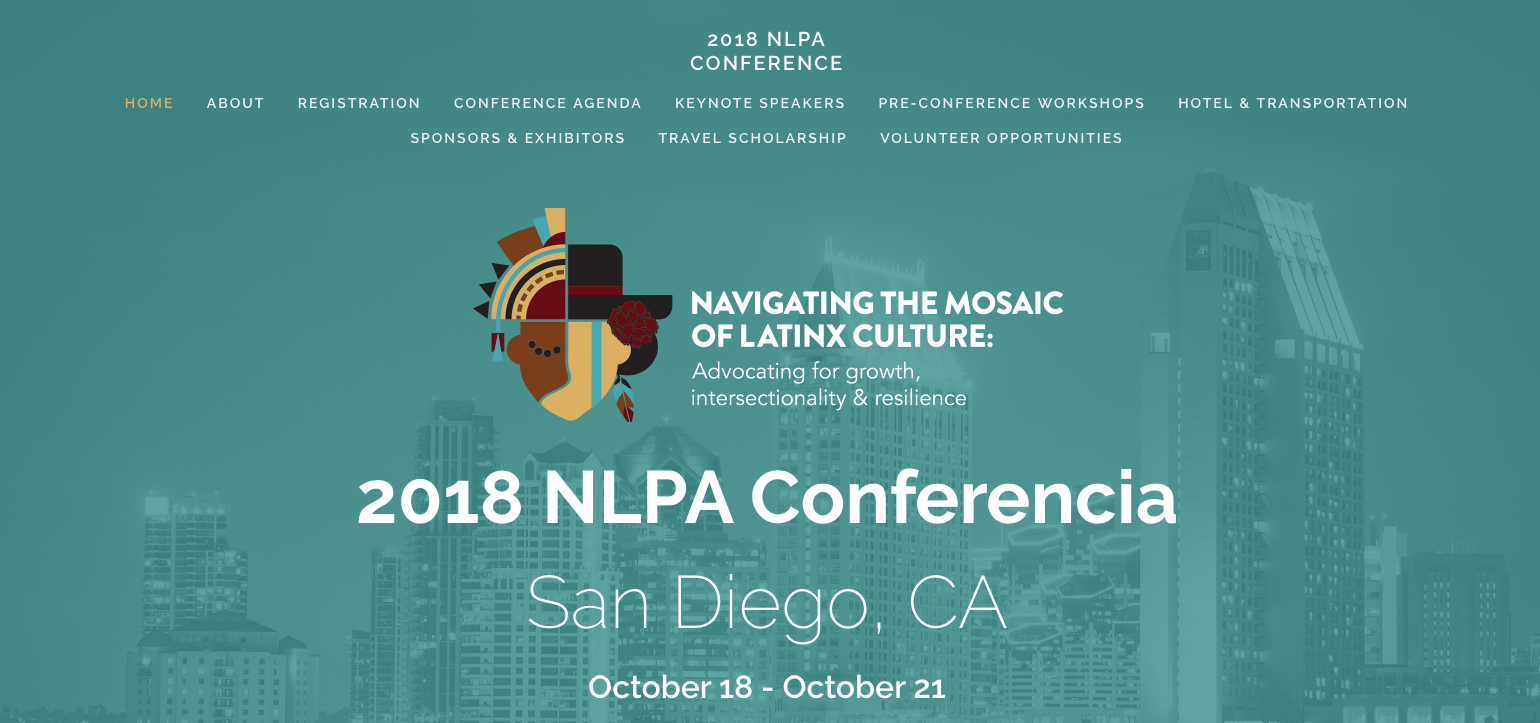 Screenshot of NLPA Conferencia homepage website header