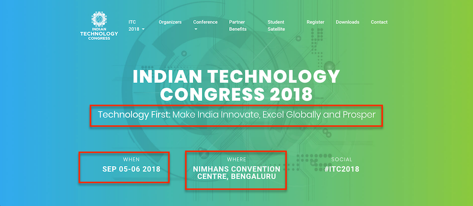 Screenshot of Indian Technology Congress website with important conference details highlihghted