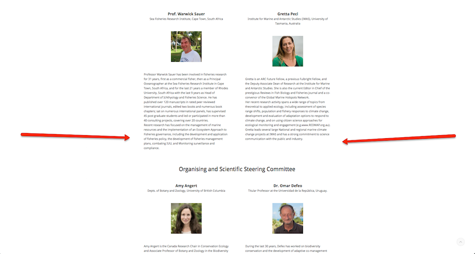 Screenshot of conference committees on Species on the Move website