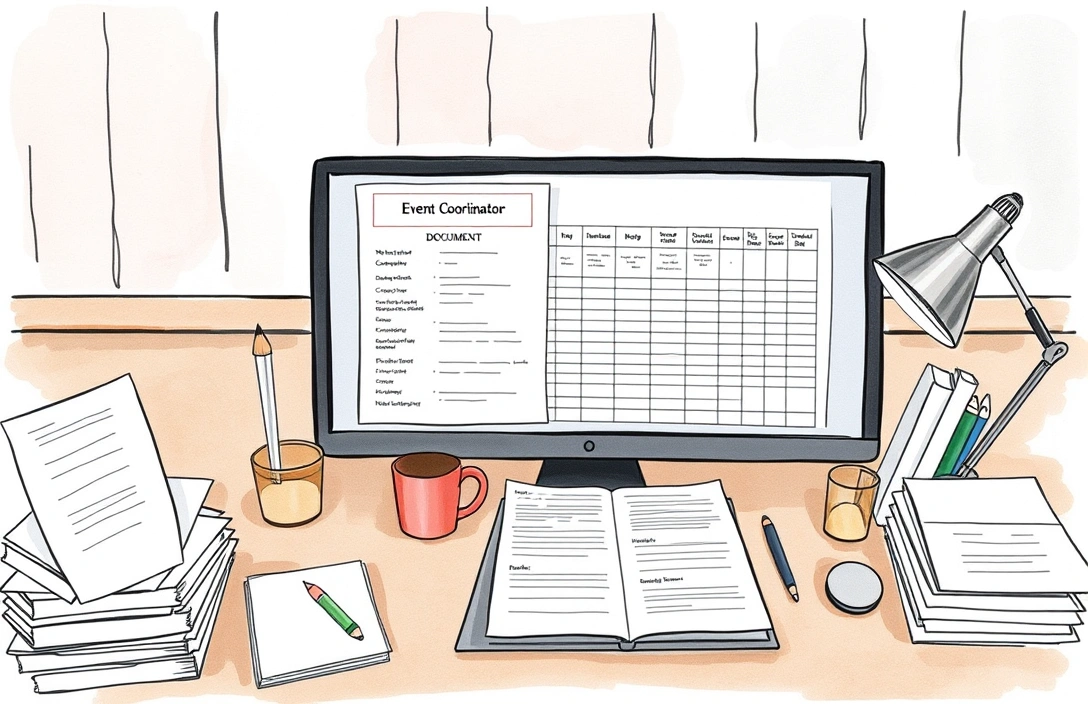 Coordinator managing the master schedule and vendor contracts at their workspace