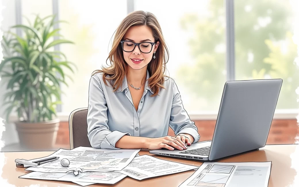 Event coordinator reviewing vendor documents and schedules at a desk